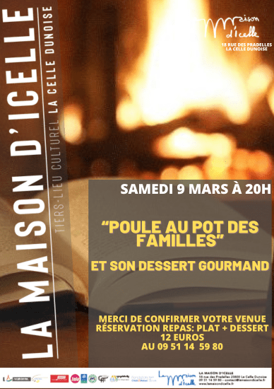 You are currently viewing Sam 9 mars  à 20h<Br>Poule au pot des familles
