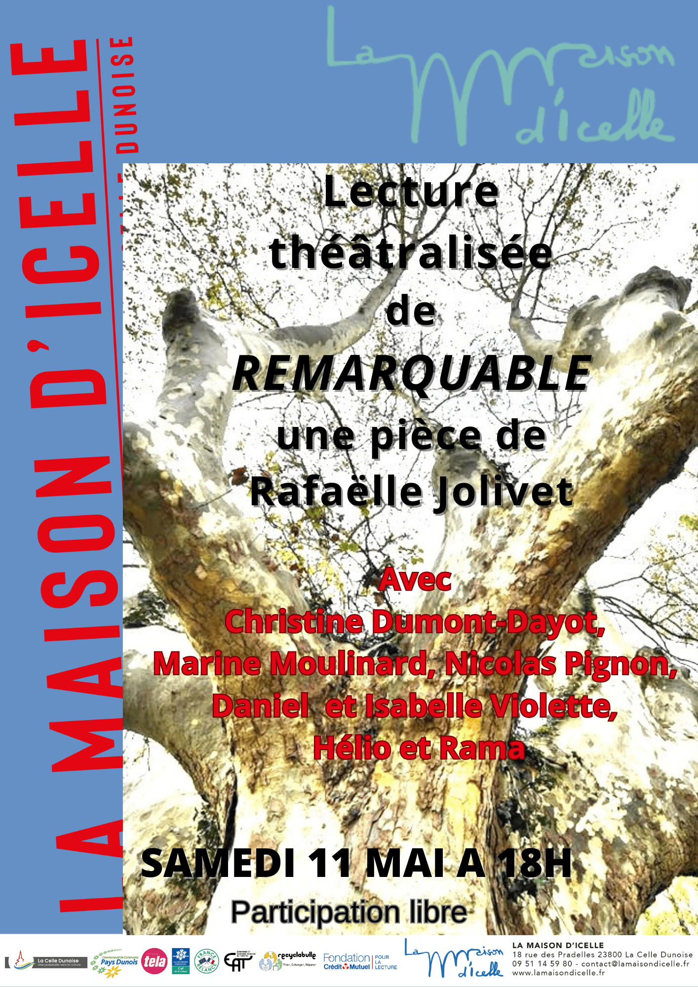 You are currently viewing Sam 11 mai à 18h Lecture théâtralisée « REMARQUABLE »